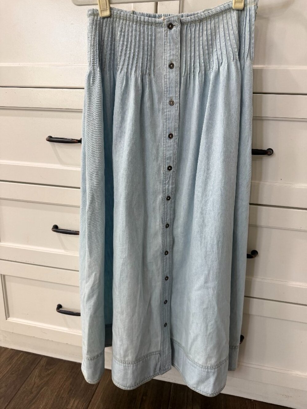 Anthropologie Pintuck Basque-Waist Denim Maxi Skirt In: Denim - Picture 3 of 5